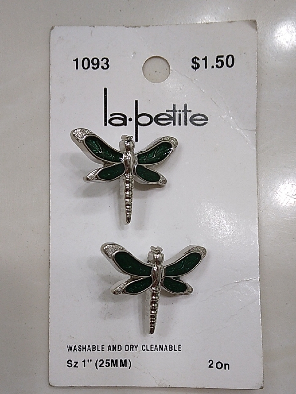 la petite Dragonfly Green Enamel Silver Buttons
